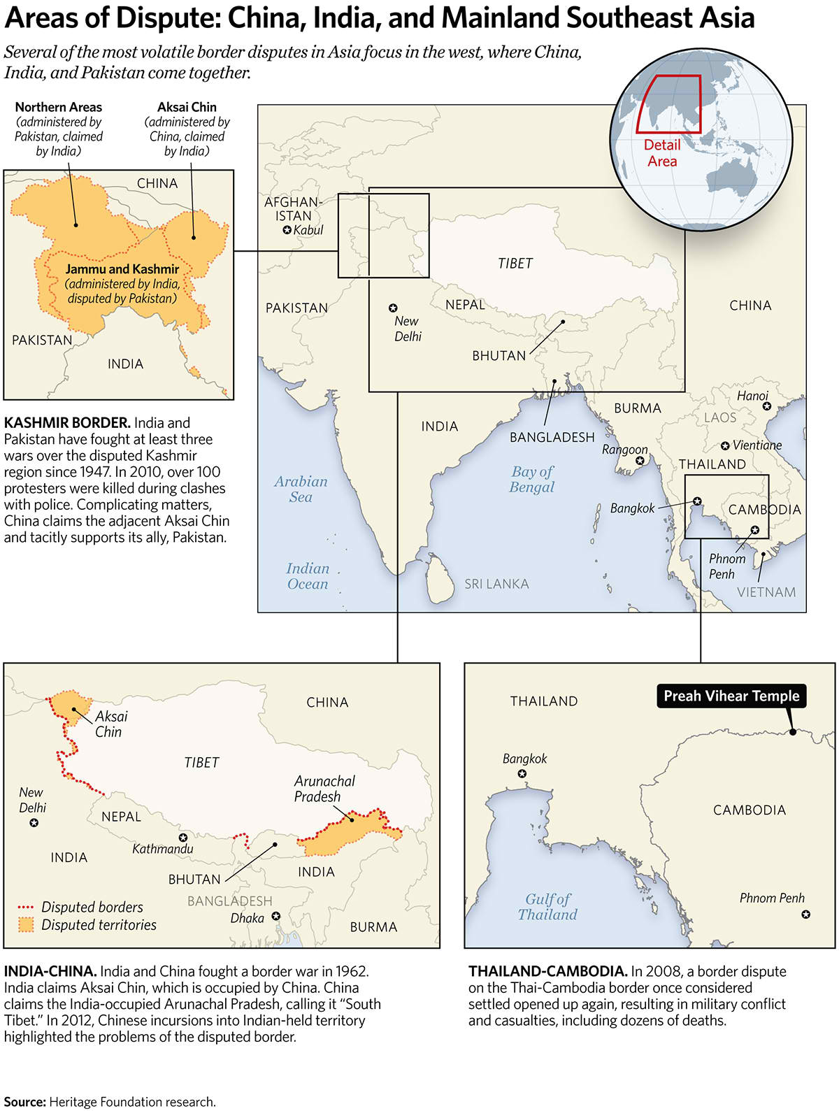Areas of Dispute: China, India, and Mainland Southeast Asia